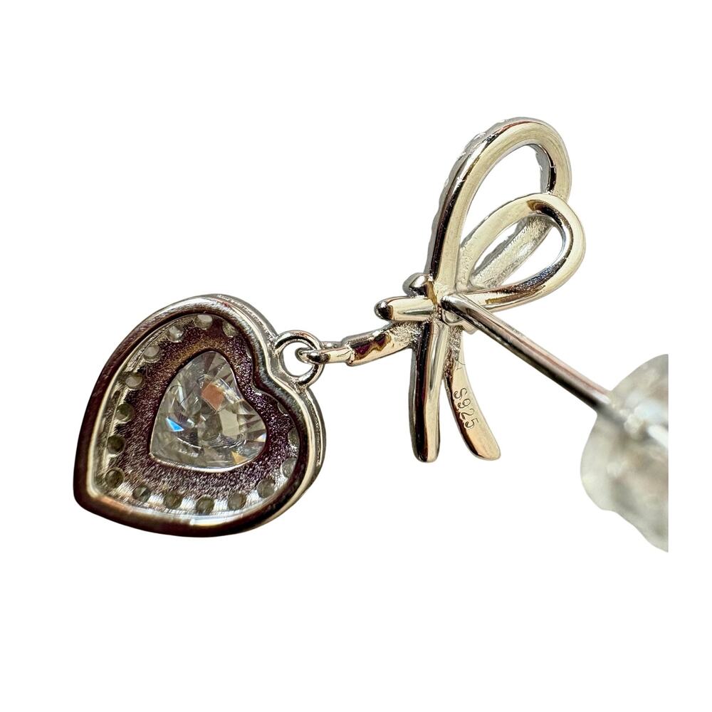 2ct Moissanite Heart/Ribbon/Cherry, 925 Silver Earrings - Picture 5 of 8